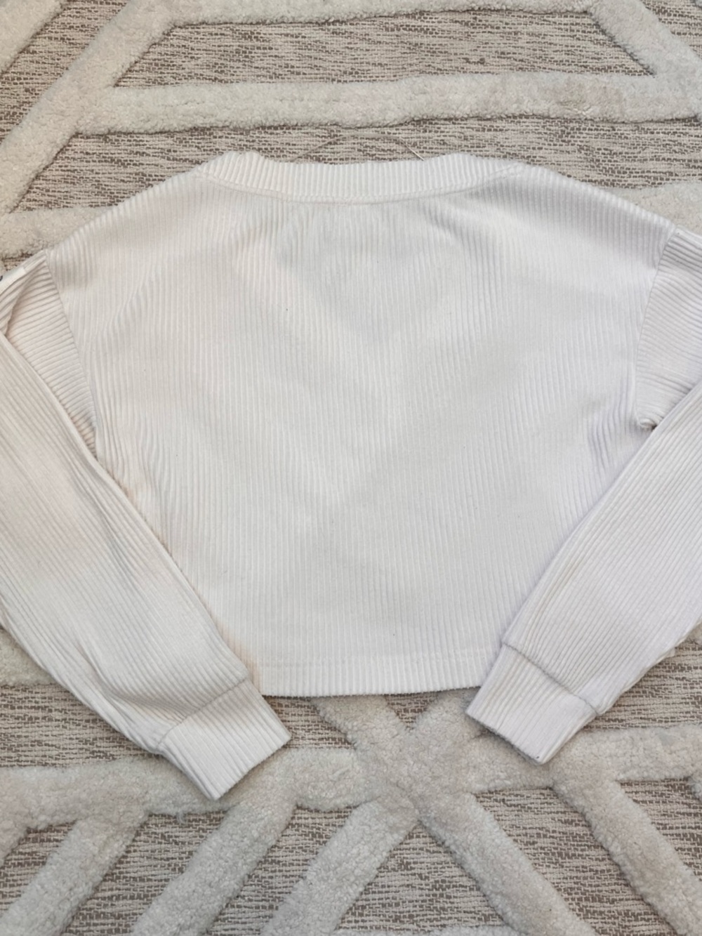 ALO Muse Cropped V-Neck Ribbed Pullover Top Sweater Ivory XS - Picture 7 of 7